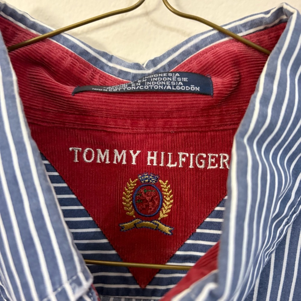 Vintage Tommy Hilfiger Striped Button Up shirt men XL blue white long sleeve cl - Picture 3 of 6